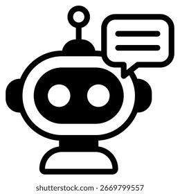 Simple robotic chatbot icon with speech bubble and gear elements For web, app, infographic, etc