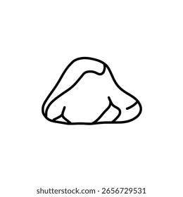 Simple rock or stone in a clean, minimalist line art drawing. An outline icon for nature, geology, or landscape design concepts.