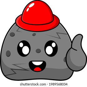 simple rock vector cartoon mascot character wearing a red hat