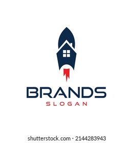Vorlage für das Design eines einfachen Rocket House-Logos, Vektorgrafik der Identität