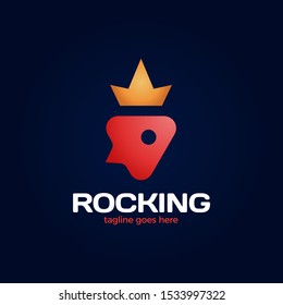Simple Rocket and King Crown vector Logo Icon Design