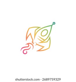 Logotipo de foguete simples com estilo de linha, logotipo de foguete em voo