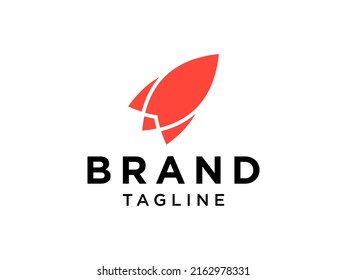 Simple Rocket Logo. Red Geometric Shapes Flying Rocket with Speed Waves isolated on White Background. Usable for Business and Technology Logos. Flat Vector Logo Design Template Element.