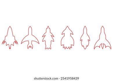 Simple rocket outline illustration design set