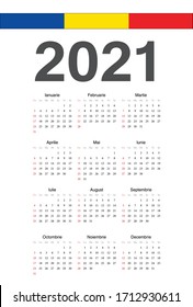 Simple Romanian 2021 year vector calendar. Week starts from Sunday.