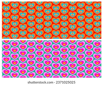 Simple Romantic Seamless Vector Pattern with Colorful Hearts Isolated on an Orange and Vivid Green Background. Modern Repeatable Design with High Contrast Colors. RGB.