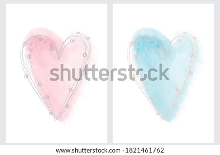 Simple Romantic Vector Illustation with Pastel Pink and Light Blue Hearts Isolated on a White Background. Sweet Valentine's Day Card. Infantile Style Hand Drawn Hearts