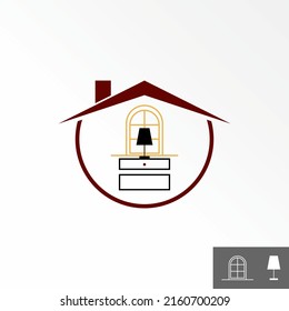 Simple roof house or home with window, table or sideboard, and study lamp image graphic icon logo design abstract concept vector stock. Can be used as a symbol related to property or interior