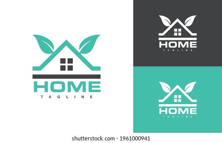 simple roof leaves green logo