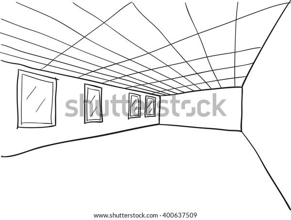 Simple Room Perspective Doodle Sketch Stock Vector Royalty