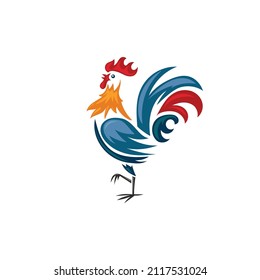 simple rooster color vector illustration, colorful chicken vector illustration