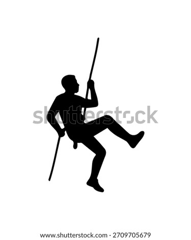 Simple rope climbing up man silhouette. Outdoor sport activity icon.