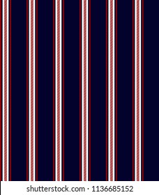 Simple rope stripe seamless pattern with red,navy blue and white vertical parallel stripe.Vector abstract background.