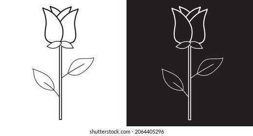 Rosa Simple. Borde blanco y negro sobre fondo blanco y negro. Vector de flores. Ilustración del vector