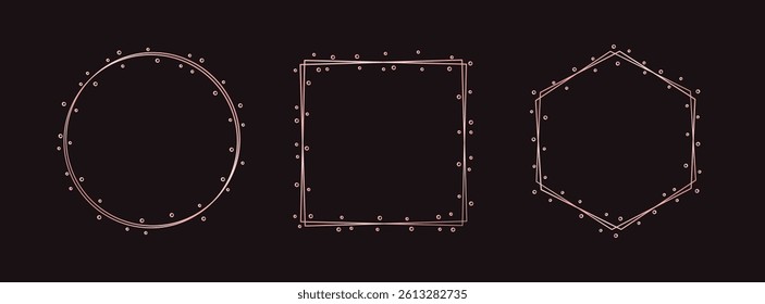 Simple rose gold geometric frame set. Vector modern design template for wedding or birthday invitation, brochure, poster, business card