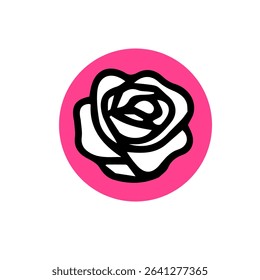 Simple rose graphic in a pink circle	