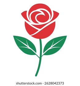 Um simples ícone de rosa com um caule curvo e duas folhas,