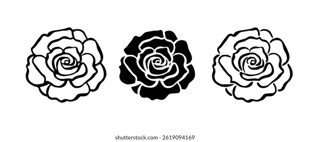 Simple rose silhouette isolated  on white background. Vector illustration different icon roses.