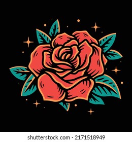 Simple Rose Vector Art Illustration on Isolated Object