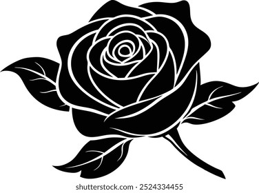 Clipart simples de ilustração de vetor de rosa e design de linocut. Perfeito para plataformas de ações Micro, como ações Shutter e Adobe Stock, e formatos vetoriais adequados para uma variedade de projetos criativos.