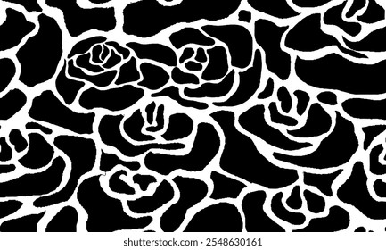 Simple Roses Seamless Pattern. Black and White Seamless Pattern.