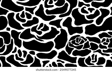 Simple Roses Seamless Pattern. Black and White Seamless Pattern.