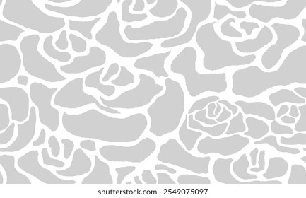 Simple Roses Seamless Pattern. Grey Colored Seamless Pattern. Abstract Pattern.