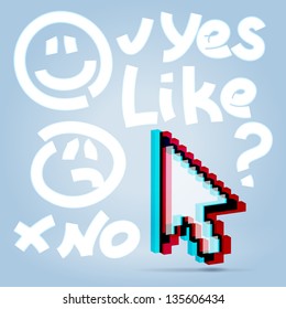 Simple rough pictures made by 3d computer arrow pointer musing of approval or disapproval