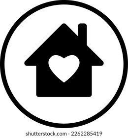 Sencillo icono redondo de la casa negra con un icono de pegatinas para cardíacas y cardíacas. Imagen vectorial.