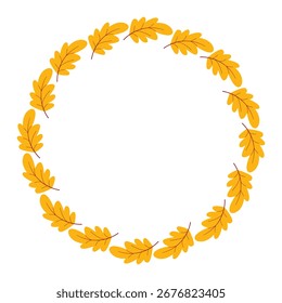 Simple round border of autumn leaves. Circular foliage fall wreath with copy space. Natural frame of orange leaves, vector element