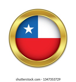 Simple round Chile golden badge icon with Chilean country flag. Modern flat seal design for infographic interface element app ui ux web, vector eps10 isolated on white background