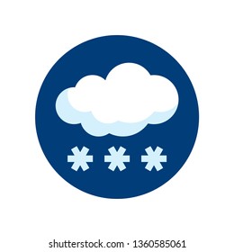 Simple round climate icon in flat style. Vector meteo pictogram of a snowing weather.