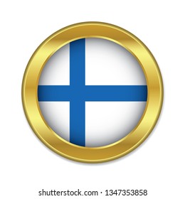 Simple round Finland golden badge icon with Finnish country flag. Modern flat seal design for infographic interface element app ui ux web, vector eps10 isolated on white background