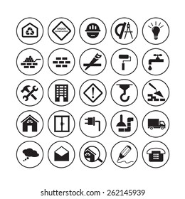 Simple round flat building icons. Vector illustration