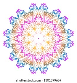 Simple Round Floral Mandala, Ethno Motive. Bright Ornament Consists Of Simple Shapes. Vector Illustration.. For Home Decor, Coloring Book, Card, Invitation, Tattoo. Anti-Stress Therapy Pattern
