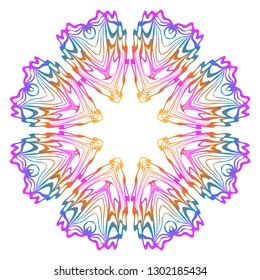 Simple Round Floral Mandala, Ethno Motive. Bright Ornament Consists Of Simple Shapes. Vector Illustration.. For Home Decor, Coloring Book, Card, Invitation, Tattoo. Anti-Stress Therapy Pattern
