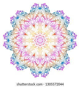 Simple Round Floral Mandala, Ethno Motive. Bright Ornament Consists Of Simple Shapes. Vector Illustration.. For Home Decor, Coloring Book, Card, Invitation, Tattoo. Anti-Stress Therapy Pattern