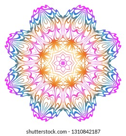 Simple Round Floral Mandala, Ethno Motive. Bright Ornament Consists Of Simple Shapes. Vector Illustration.. For Home Decor, Coloring Book, Card, Invitation, Tattoo. Anti-Stress Therapy Pattern