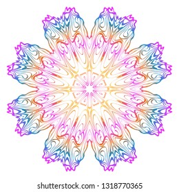 Simple Round Floral Mandala, Ethno Motive. Bright Ornament Consists Of Simple Shapes. Vector Illustration.. For Home Decor, Coloring Book, Card, Invitation, Tattoo. Anti-Stress Therapy Pattern