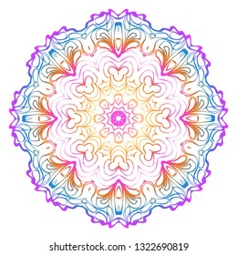 Simple Round Floral Mandala, Ethno Motive. Bright Ornament Consists Of Simple Shapes. Vector Illustration.. For Home Decor, Coloring Book, Card, Invitation, Tattoo. Anti-Stress Therapy Pattern