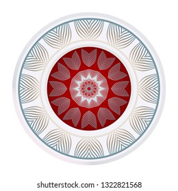 Simple Round Floral Mandala, Ethno Motive. Bright Ornament Consists Simple Shapes. Vector Illustration.. For Home Decor, Coloring Book, Greeting Card, Invitation, Tattoo. Anti-Stress Therapy Pattern.