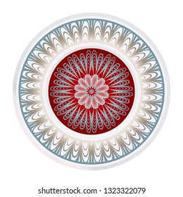Simple Round Floral Mandala, Ethno Motive. Bright Ornament Consists Simple Shapes. Vector Illustration.. For Home Decor, Coloring Book, Greeting Card, Invitation, Tattoo. Anti-Stress Therapy Pattern.
