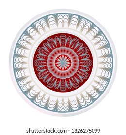 Simple Round Floral Mandala, Ethno Motive. Bright Ornament Consists Simple Shapes. Vector Illustration.. For Home Decor, Coloring Book, Greeting Card, Invitation, Tattoo. Anti-Stress Therapy Pattern.