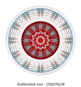 Simple Round Floral Mandala, Ethno Motive. Bright Ornament Consists Simple Shapes. Vector Illustration.. For Home Decor, Coloring Book, Greeting Card, Invitation, Tattoo. Anti-Stress Therapy Pattern.