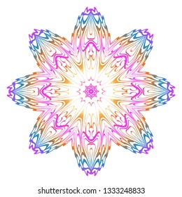 Simple Round Floral Mandala, Ethno Motive. Bright Ornament Consists Of Simple Shapes. Vector Illustration.. For Home Decor, Coloring Book, Card, Invitation, Tattoo. Anti-Stress Therapy Pattern