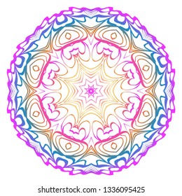 Simple Round Floral Mandala, Ethno Motive. Bright Ornament Consists Of Simple Shapes. Vector Illustration.. For Home Decor, Coloring Book, Card, Invitation, Tattoo. Anti-Stress Therapy Pattern