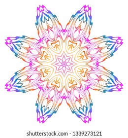 Simple Round Floral Mandala, Ethno Motive. Bright Ornament Consists Of Simple Shapes. Vector Illustration.. For Home Decor, Coloring Book, Card, Invitation, Tattoo. Anti-Stress Therapy Pattern