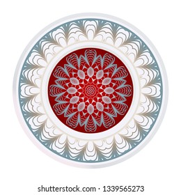 Simple Round Floral Mandala, Ethno Motive. Bright Ornament Consists Simple Shapes. Vector Illustration.. For Home Decor, Coloring Book, Greeting Card, Invitation, Tattoo. Anti-Stress Therapy Pattern.