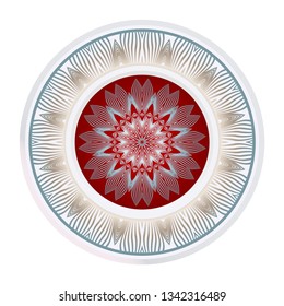 Simple Round Floral Mandala, Ethno Motive. Bright Ornament Consists Simple Shapes. Vector Illustration.. For Home Decor, Coloring Book, Greeting Card, Invitation, Tattoo. Anti-Stress Therapy Pattern.