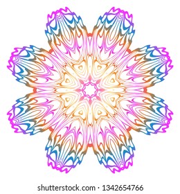 Simple Round Floral Mandala, Ethno Motive. Bright Ornament Consists Of Simple Shapes. Vector Illustration.. For Home Decor, Coloring Book, Card, Invitation, Tattoo. Anti-Stress Therapy Pattern